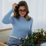 BELLE BLUE RIBBED LONGSLEEVE TOP