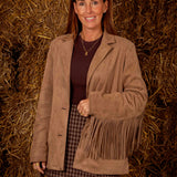 ELTHA TAUPE SUEDE FRINGE BLAZER