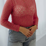 KYENNA CORAL LACE LONGSLEEVE TOP
