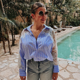ISABELA LIGHT BLUE STRIPED LACE BLOUSE