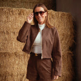 MORGAN BROWN SUEDE ZIP JACKET