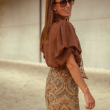 HARLOW KHAKI/BROWN PRINT SKIRT