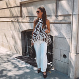 MIA BROWN/ECRU TIGER PRINT HALTER TOP