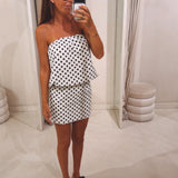 SHANA ECRU POLKADOTS BANDEAU DRESS