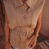 LOUBNA TAUPE CARGO BLOUSE