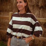 PRE-ORDER MARABETH BROWN STRIPED SWEATER