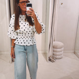 ROSANNE ECRU POLKADOTS BLOUSE