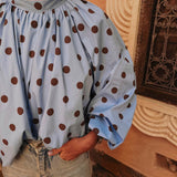 PARADISE LIGHT BLUE POLKADOTS OPEN BACK BLOUSE
