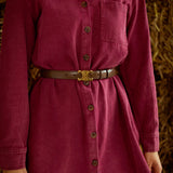 MISTY MORNING BORDEAUX DENIM DRESS