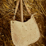 TUMBLE TAUPE STUDS SUEDE BAG
