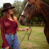 AUBURN BORDEAUX LACE ONE SHOULDER TOP