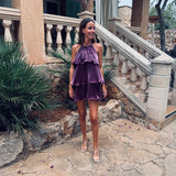 GIRONA BURGUNDY LAYER HALTER DRESS