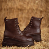 SADIE BROWN LACE-UP CHUNKY BOOTS