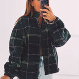 ODETTE DARK BLUE/GREEN CHECKERED TEDDY JACKET