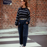 AISLING DARK BLUE STRIPED CUT-OUT SWEATER