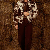 PAVINE BROWN COW PRINT ZIP JACKET