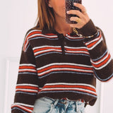 MACKENZIE BROWN STRIPED POLO KNITTED SWEATER