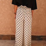 GHITA WHITE POLKADOTS WIDE LEG PANTS