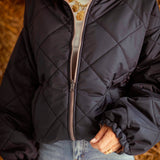 TRUDY DARK BLUE/TAUPE REVERSIBLE PUFFER JACKET