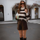 ZAYA ECRU ROLLNECK STRIPED SWEATER