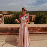 TINGHIR OLD PINK SHINY ONE SHOULDER DRESS