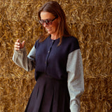 LOUELLA DARK BLUE DIAMOND SLEEVES CARDIGAN