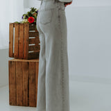 GREY MID WAIST WIDE LEG JEANS 2971-3