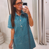 SANNE BLUE DENIM POLKADOTS DRESS