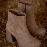 MADELEINE BEIGE SUEDE HEEL BOOTS