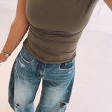 SYLVIE KHAKI ONE SHOULDER TOP