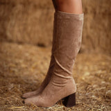 REBECCA BEIGE SUEDE HEEL BOOTS