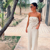 ZAYLA BEIGE FLOWER STRAPLESS JUMPSUIT