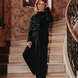 DANCING QUEEN BLACK SEQUIN OPEN BACK BLOUSE