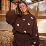 LOVELY BROWN HEART KNITTED SWEATER