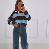CARLIE BROWN/LIGHT BLUE STRIPED POLO SWEATER