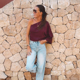 CALELLA BORDEAUX ONE SHOULDER BLOUSE