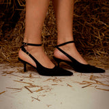 ULENNA BLACK SLINGBACK SUEDE HEELS