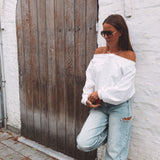 VIXIE WHITE SWEATER WITH A BUILT-IN NECKLACE