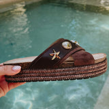 SOLANGE BROWN SHELL SLIPPERS