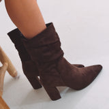ROSIE BROWN SUEDE HEEL BOOTS
