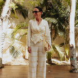SOL DORADO LIGHT YELLOW WRAP BLOUSE