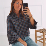 CELIA BROWN/BLUE CHECKERED BLOUSE