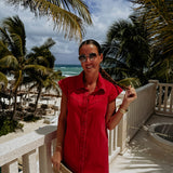 CALIENTE RED DENIM DRESS
