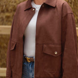 ELODIE BROWN SUEDE BOMBER JACKET