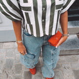 PIPPA KHAKI/WHITE STRIPED BLOUSE