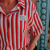 NOURIA RED STRIPED TWO-PIECE SET