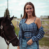 VICTORIA DARK BLUE CHECKERED BLOUSE