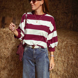 PRE-ORDER MARABETH BURGUNDY STRIPED SWEATER