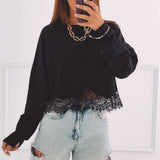 INEZ BLACK LONGSLEEVE SHIRT WITH LACE