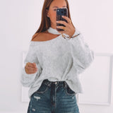 FALL IS COMING LIGHT GREY CUT-OUT SWEATER